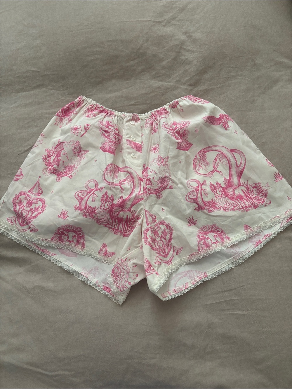 White & Pink Wicked By Katie Kime Print Lounge Shorts